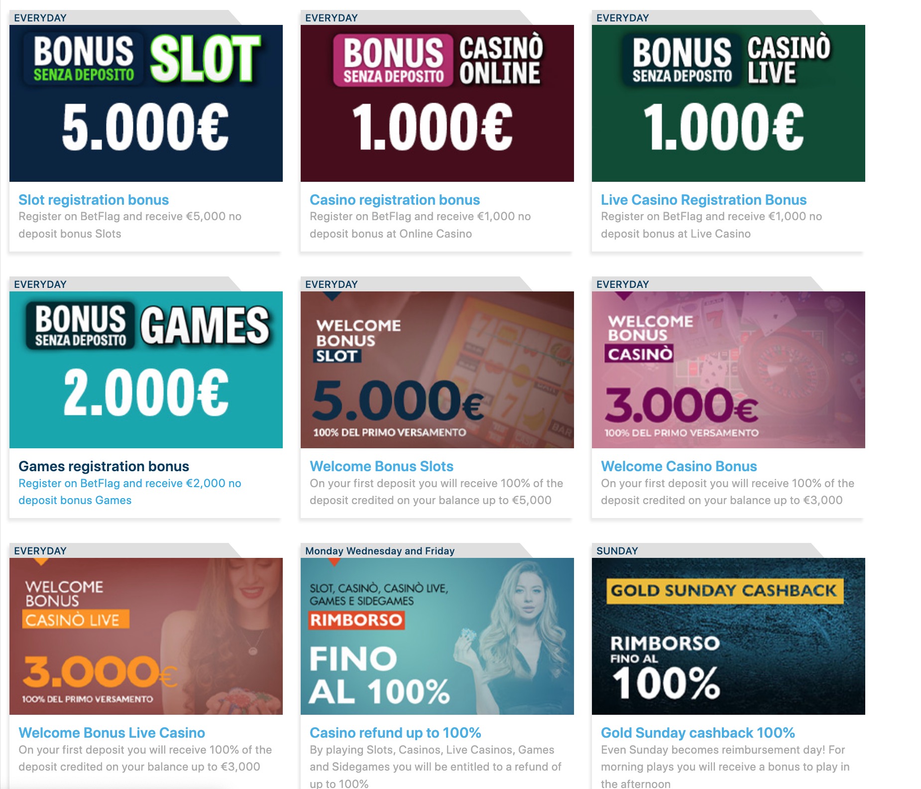 Betflag Casino Bonuses